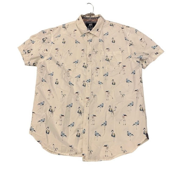 MBX Blue Flamingo Short Sleeve Button Down Shirt - Picture 1 of 8